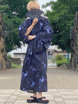 「ADRER（アドラー）のyukata 5 set / 浴衣 5点セット (浴衣・帯・下駄・扇子・巾着)（浴衣）」を使った、ゆーすけさん（メンズ・166cm）の夏コーディネート