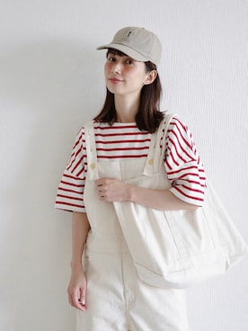 「PARROTT CANVAS（パロットキャンバス）のアイテム（オールインワン・サロペット）」を使った、Kazumiさん（レディース・165cm）の春コーディネート