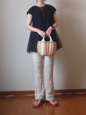 「JUNOAH（ジュノア）のアイテム（Tシャツ/カットソー）」を使った、マルルン♪ さん（レディース・159cm）の夏コーディネート