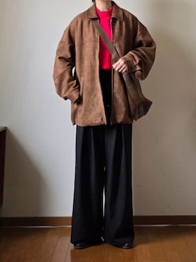 「tiptop（ティップトップ）の【ZOZO限定アイテム】ウエスト紐付タックワイドパンツ（スラックス）」を使った、マルルン♪ さん（レディース・159cm）の秋コーディネート