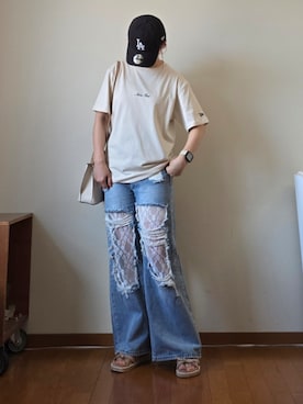 「アイテム（トップス、ベージュ系）」を使った、マルルン♪ さん（レディース・159cm）の夏コーディネート