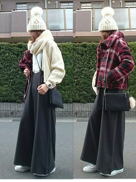 「アイテム（ストール/ショール、ホワイト系）」を使った、マルルン♪ さん（レディース・159cm）の冬コーディネート