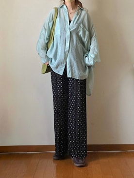 「reca（レカ）のシアードルマンシャツ（シャツ/ブラウス、グリーン系）」を使った、マルルン♪ さん（レディース・159cm）の春コーディネート