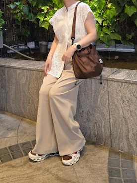 「Spick & Span（スピックアンドスパン）の《追加》PEレースフレンチスリーブシャツ（シャツ/ブラウス、ホワイト系）」を使った、マルルン♪ さん（レディース・159cm）の夏コーディネート
