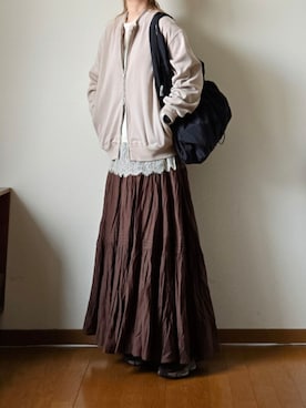 「SLOBE IENA（スローブイエナ）のダブルZIPクルーネックカーディガン（カーディガン/ボレロ、ベージュ系）」を使った、マルルン♪ さんの春コーディネート