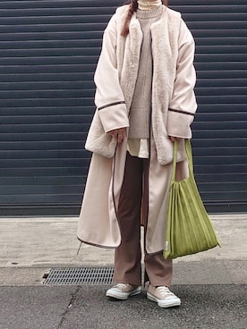「アイテム（ノーカラーコート、ホワイト系）」を使った、マルルン♪ さん（レディース・159cm）の冬コーディネート