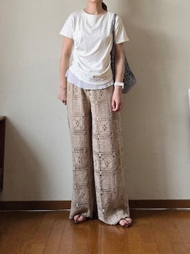 「SENSE OF PLACE by URBAN RESEARCH（センスオブプレイスバイアーバンリサーチ）のフリルドレープトップ（Tシャツ/カットソー、ホワイト系）」を使った、マルルン♪ さんの夏コーディネート