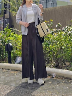 「ikka（イッカ）のシアーリブブルゾン（ブルゾン、グリーン系）」を使った、マルルン♪ さん（レディース・159cm）の春コーディネート