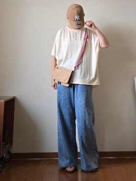 「OMNES（オムネス）の接触冷感ビッグシルエットプルオーバー半袖Tシャツ（Tシャツ/カットソー）」を使った、マルルン♪ さん（レディース・159cm）の夏コーディネート