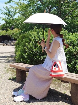 「アイテム（長傘、グリーン系）」を使った、マルルン♪ さん（レディース・159cm）の夏コーディネート