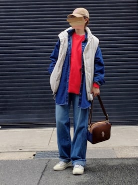 「アイテム（ダウンベスト、ホワイト系）」を使った、マルルン♪ さん（レディース・159cm）の秋コーディネート