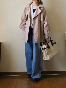 「tiptop（ティップトップ）の【ZOZO限定アイテム】ミドル丈トレンチコート（トレンチコート、ベージュ系）」を使った、マルルン♪ さんの春コーディネート