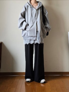「tiptop（ティップトップ）の【丈が選べる】ダンボールダブルジップパーカー（パーカー、グレー系）」を使った、マルルン♪ さん（レディース・159cm）の秋コーディネート