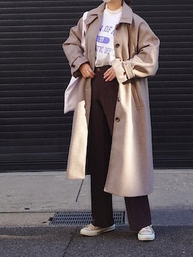 「tiptop」｜「アイテム（ステンカラーコート）」を使った、マルルン♪ さん（レディース・159cm）の秋コーディネート