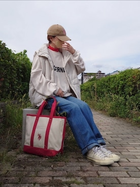 「アイテム（ダウンベスト、ホワイト系）」を使った、マルルン♪ さん（レディース・159cm）の秋コーディネート