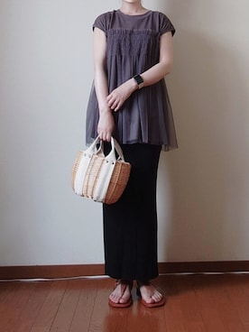 「JUNOAH（ジュノア）のアイテム（Tシャツ/カットソー）」を使った、マルルン♪ さん（レディース・159cm）の夏コーディネート
