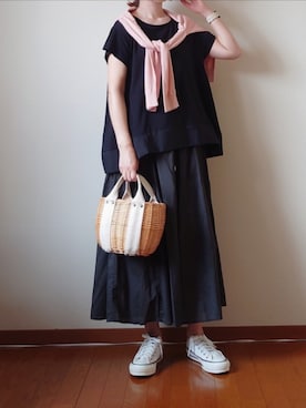 「アイテム（かごバッグ）」を使った、マルルン♪ さん（レディース・159cm）の夏コーディネート