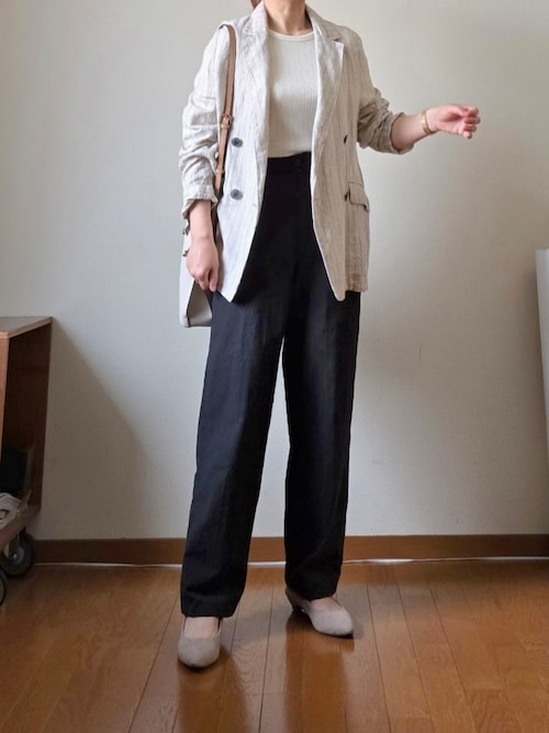 タグ付き　B.C STOCK フレンチリネンテーラードジャケット　ネイビー 追加3》手洗い可 / フレンチリネンテーラードジャケット