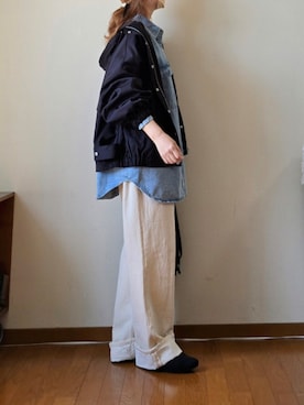 「tiptop（ティップトップ）のビッグシルエットマウンテンパーカー（マウンテンパーカー、ブラック系）」を使った、マルルン♪ さんの春コーディネート