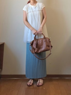 「JUNOAH（ジュノア）のチュールドッキングトップス（Tシャツ/カットソー）」を使った、マルルン♪ さん（レディース・159cm）の夏コーディネート