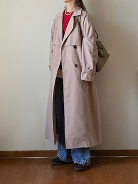 「tiptop（ティップトップ）のボリューム袖ベルト付きトレンチコート【ZOZO限定アイテム】（トレンチコート、ベージュ系）」を使った、マルルン♪ さんの春コーディネート