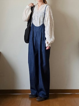 「aquagarage（アクアガレージ）のデニムサロペット（その他パンツ、ブルー系）」を使った、マルルン♪ さんの春コーディネート