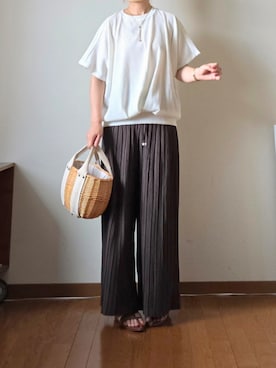 「アイテム（その他パンツ、ブラウン系）」を使った、マルルン♪ さん（レディース・159cm）の夏コーディネート
