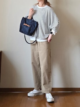 「ikka（イッカ）のタックフライスドルマンプルオーバー（Tシャツ/カットソー、その他）」を使った、マルルン♪ さんの春コーディネート