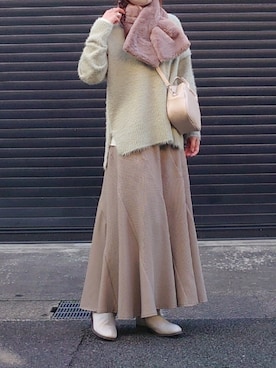 「ミントグリーン」｜「アイテム（ボストンバッグ）」を使った、マルルン♪ さん（レディース・159cm）の冬コーディネート