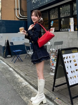 「Darich（ダーリッチ）のダブルプリーツデニムミニワンピース（ワンピース、ブルー系）」を使った、Darichさん（レディース・158cm）の春コーディネート