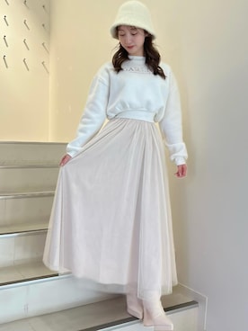 「155㎝コーデ」｜「アイテム（スウェット）」を使った、Darichさん（レディース・155cm）の冬コーディネート