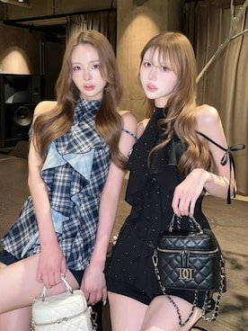 「Darich（ダーリッチ）のアメスリフリルショルダーリボンコンビネゾン（ワンピース、ブラック系）」を使った、Darichさん（レディース・163cm）の夏コーディネート