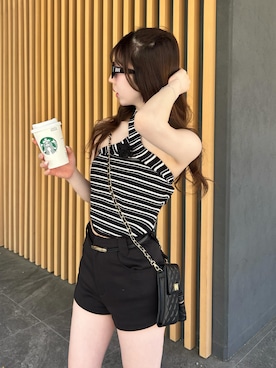 「Darich（ダーリッチ）のホルターネックカメリアリブニットトップス（ニット/セーター、その他）」を使った、Darichさん（レディース・163cm）の春コーディネート