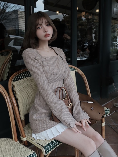 プリーツドッキングツイードミニワンピース（ワンピース）｜Darich