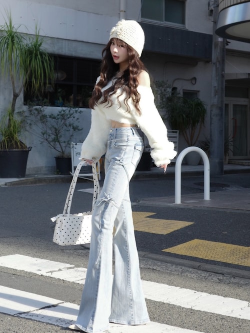 ピコレースハイウエストフレアデニム（デニムパンツ）｜Darich