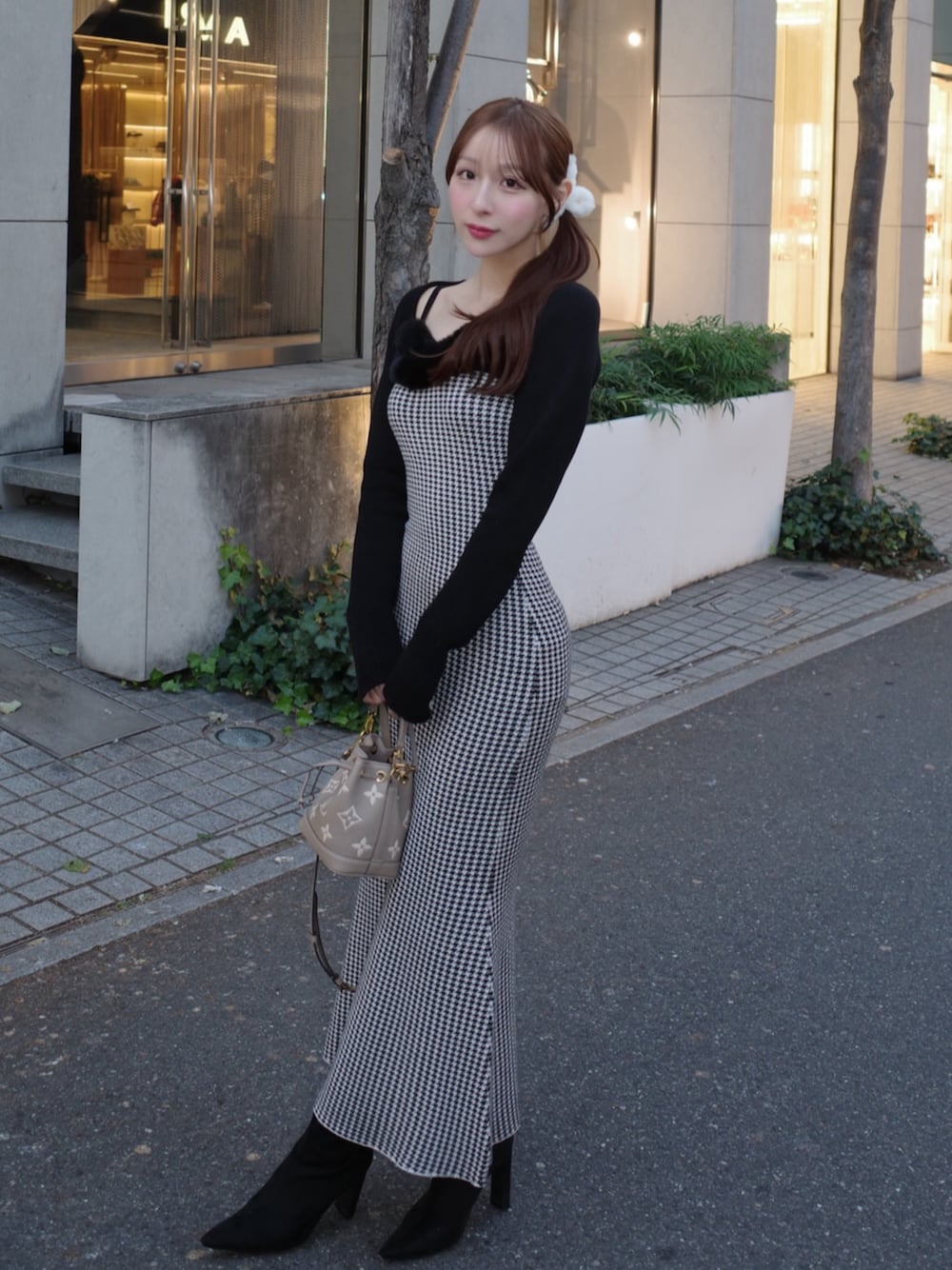 Darich（ダーリッチ）の「アンサンブルチェックニットロングワンピース