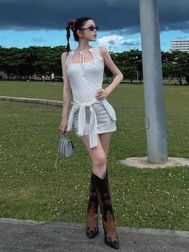 「アイテム（カーディガン/ボレロ）」を使った、Darichさん（レディース・160cm）の夏コーディネート