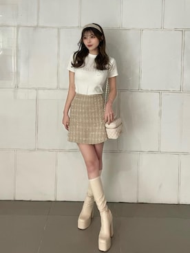 「アイテム（カチューシャ）」を使った、Darichさん（レディース・163cm）の春コーディネート