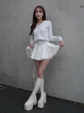 「Darich（ダーリッチ）の美シルエットフレアミニスカート（スカート、ホワイト系）」を使った、Darichさん（レディース・158cm）の春コーディネート