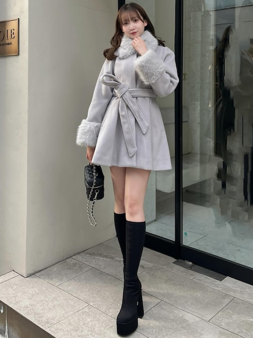 ダーリッチ　ウエストベルトメルトンコート　GRY FREE サイズ ダーリッチ ウエストベルトメルトンコート GRY FREE サイズ ダーリッチ