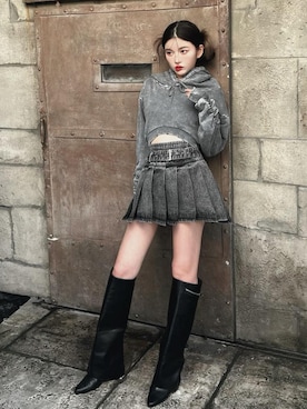 「アイテム（デニムスカート）」を使った、Darichさん（レディース・160cm）の冬コーディネート