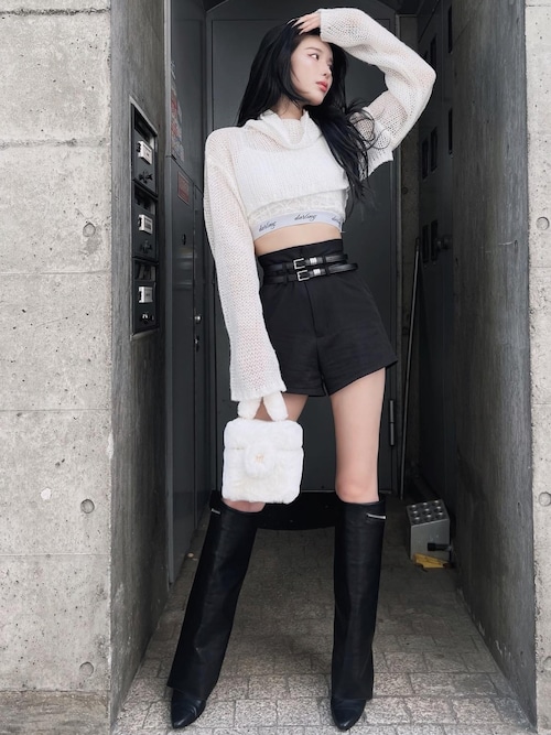 Darich ダブルクロスベルトショートパンツ【Black】 ダーリッチ ダブルクロスベルトショートパンツ M / BLK ダブル