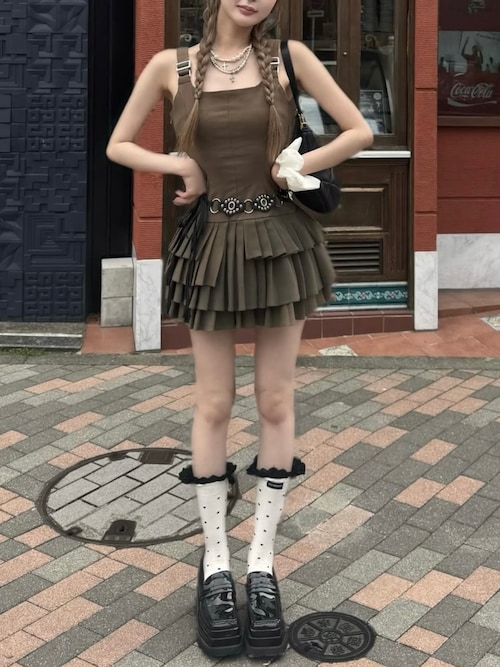 アンダーベルトプリーツミニワンピース（ワンピース）｜Darich