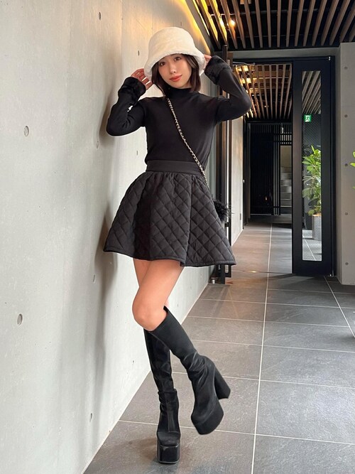 未使用【TFW49】ブラックキルティング ミニスカート ダーリッチ Darich キルティングフレアミニスカート （ブラック