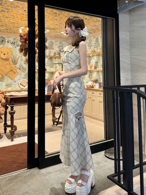 Darich オープンリボンチェックロングワンピース Darich（ダーリッチ） ワンピース オープンリボンチェックロング