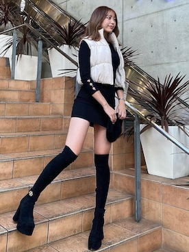 「アイテム（ダウンベスト）」を使った、Darichさん（レディース・164cm）の冬コーディネート