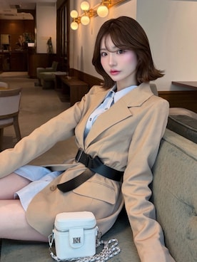 「Darich（ダーリッチ）のウエストマークテーラードジャケット（テーラードジャケット、ベージュ系）」を使った、Darichさん（レディース・158cm）の春コーディネート