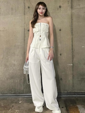 「アイテム（チューブトップ）」を使った、Darichさん（レディース・164cm）の夏コーディネート