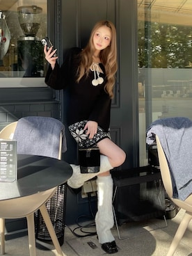 「アイテム（レッグウォーマー）」を使った、Darichさん（レディース・163cm）の冬コーディネート