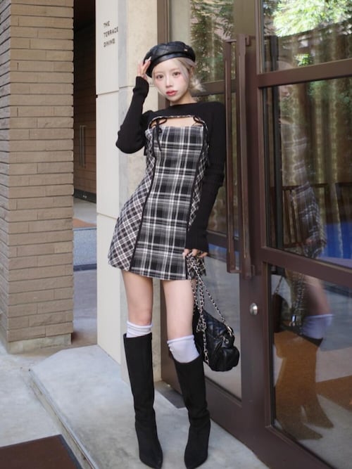 Darich ダーリッチ ニットボレロダブルチェックミニワンピース